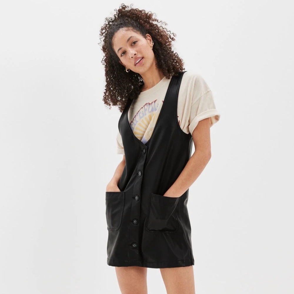 AE Vegan Leather Button-Front Mini Dress